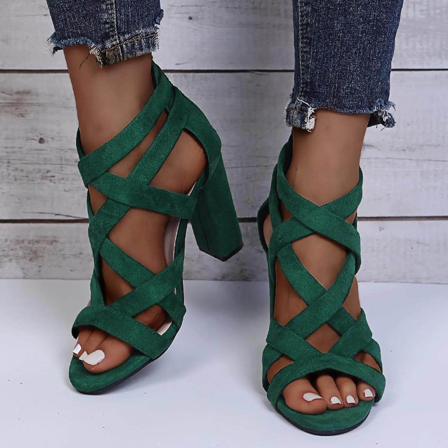 Sandals Toe Fashion Women Zipper Heels Open Breathable Casual Women's high heels Front Toe Insert