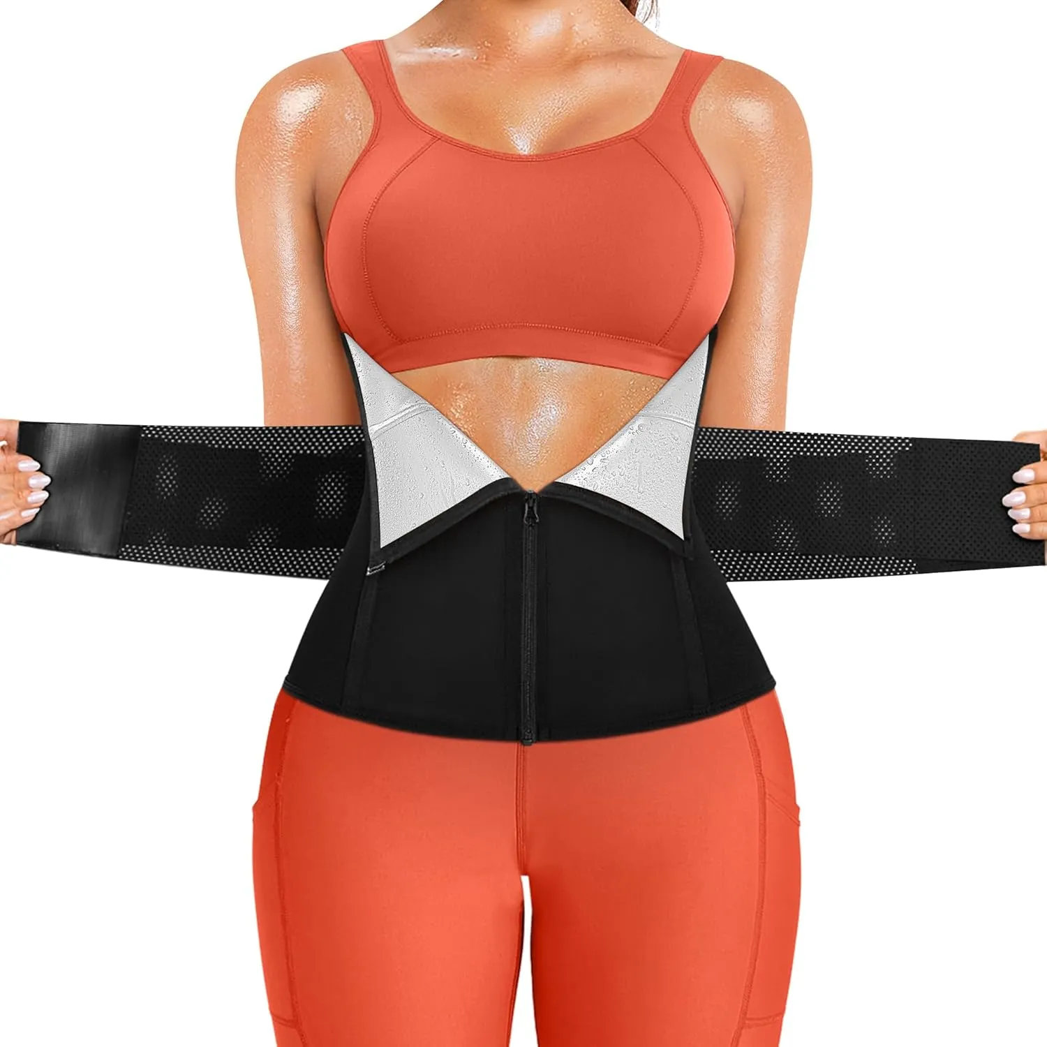 SCARBORO Waist Trainer for Women Belly Fat Sauna Sweat Waist Trimmer Corset for Stomach Wrap Workout Belt Shaper Band Zipper