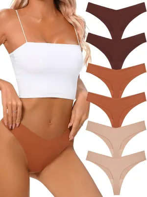 Seamless Thongs for Women No Show Thong V-waisted Stretch Breathable Sexy Panties Underwear 6 Pack
