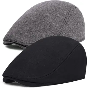 Senker Fashion 2 Pack Newsboy Cap for Men Adjustable Herringbone Tweed Wool Hats Blend Flat Cap Ivy Cabbie Driving Hat