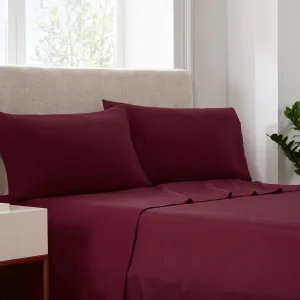 Serta Simply Clean Super Soft Hypoallergenic Stain Resistant Deep Pocket 4 Pieces Solid Bed Sheet Set, Queen, Burgundy