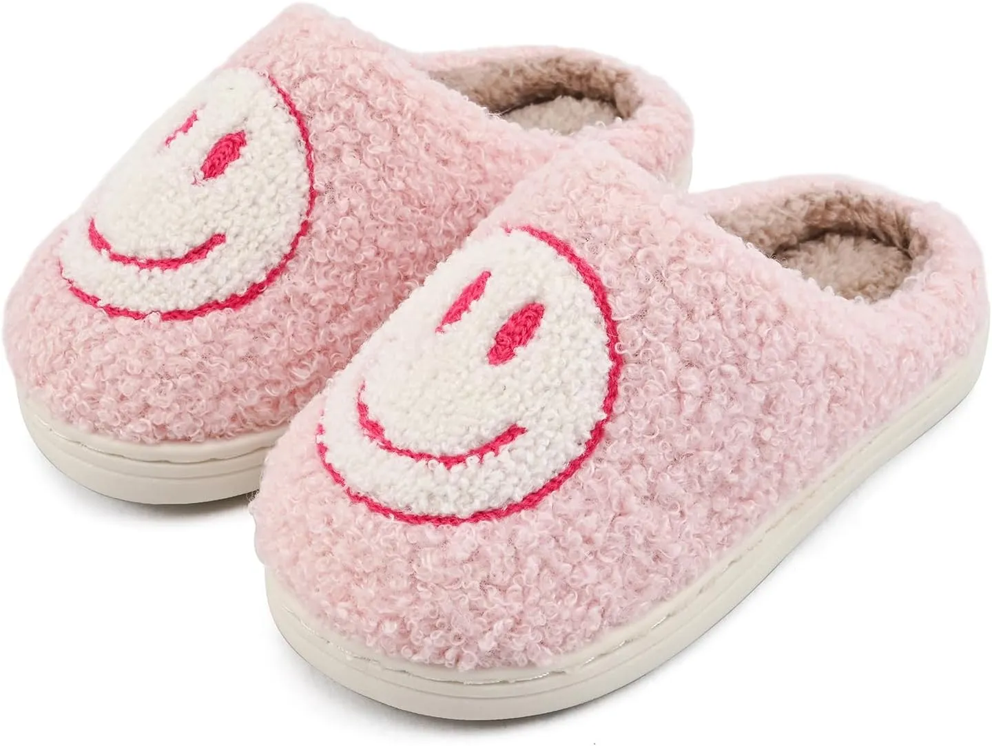 Sharllen Kids Happy Face Fuzzy Cozy Non-Slip Toddler Girls Boys Slide Slippers Plush Cute Warm Soft Socks Shoes for Little Big Kids Winter Indoor Outdoor