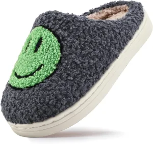 Sharllen Kids Happy Face Fuzzy Cozy Non-Slip Toddler Girls Boys Slide Slippers Plush Cute Warm Soft Socks Shoes for Little Big Kids Winter Indoor Outdoor