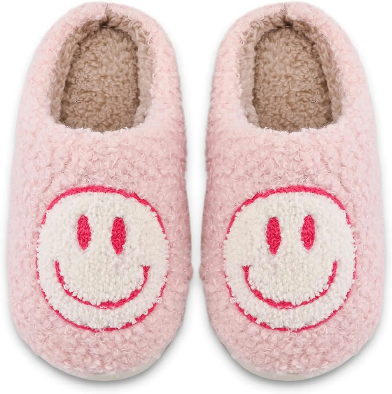 Sharllen Kids Happy Face Fuzzy Cozy Non-Slip Toddler Girls Boys Slide Slippers Plush Cute Warm Soft Socks Shoes for Little Big Kids Winter Indoor Outdoor