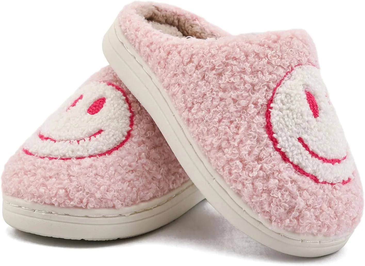 Sharllen Kids Happy Face Fuzzy Cozy Non-Slip Toddler Girls Boys Slide Slippers Plush Cute Warm Soft Socks Shoes for Little Big Kids Winter Indoor Outdoor