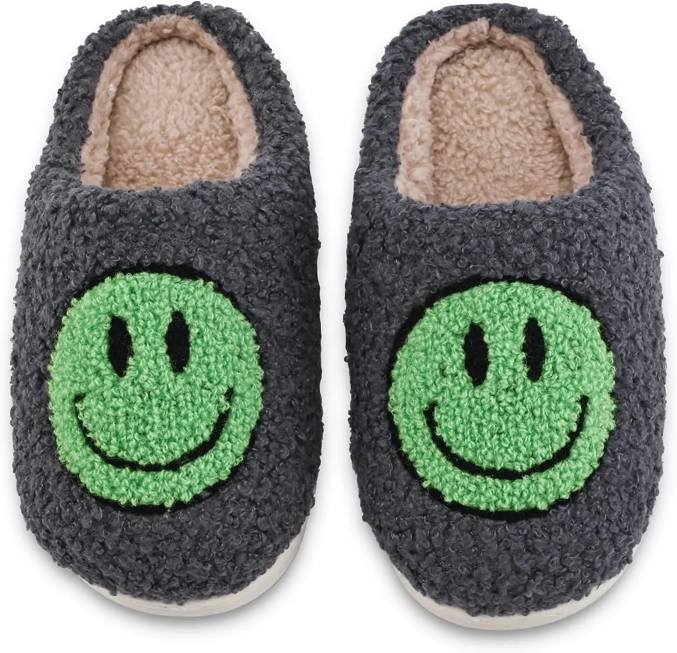 Sharllen Kids Happy Face Fuzzy Cozy Non-Slip Toddler Girls Boys Slide Slippers Plush Cute Warm Soft Socks Shoes for Little Big Kids Winter Indoor Outdoor