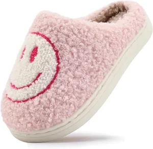 Sharllen Kids Happy Face Fuzzy Cozy Non-Slip Toddler Girls Boys Slide Slippers Plush Cute Warm Soft Socks Shoes for Little Big Kids Winter Indoor Outdoor
