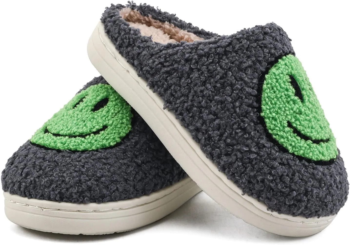 Sharllen Kids Happy Face Fuzzy Cozy Non-Slip Toddler Girls Boys Slide Slippers Plush Cute Warm Soft Socks Shoes for Little Big Kids Winter Indoor Outdoor