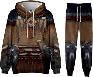 SIAOMA Native American Indians Hoodie Sweatpant Suit Indians 3D Tracksuit Unisex Sweatshirt Pants Set