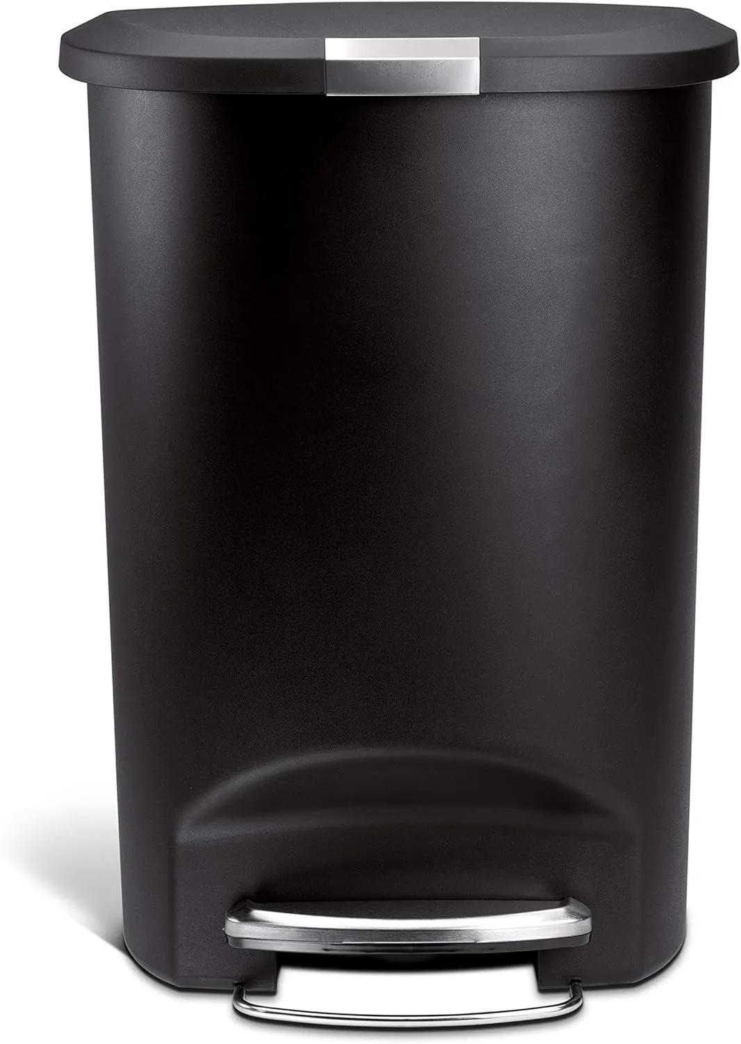 simplehuman 50 Liter / 13 Gallon Semi-Round Kitchen Step Trash Can with Secure Slide Lock, Black Plastic
