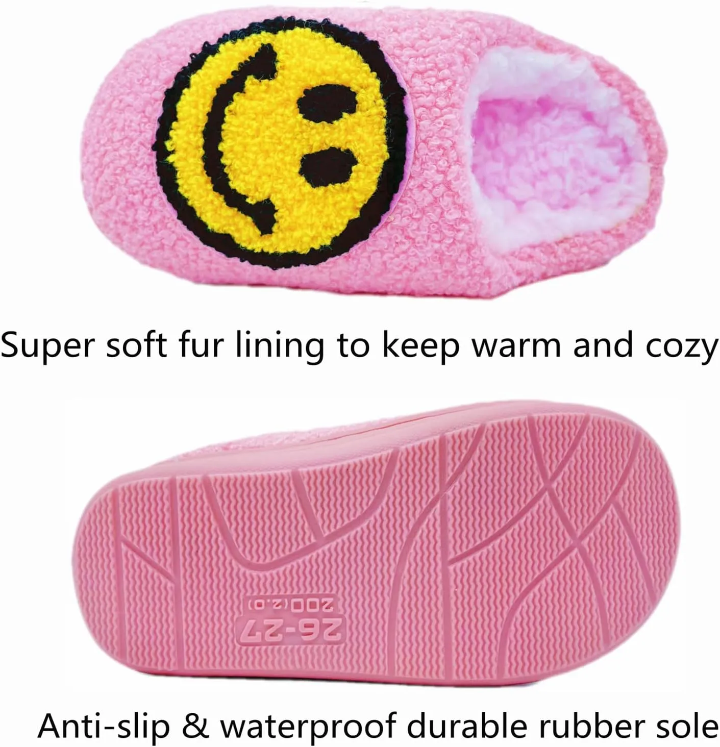 Smile Face Slippers Women Men Toddlers House Slippers for Kids Waterproof Sole Fuzzy Slide Boys Girls Slip-on Shoes for Women