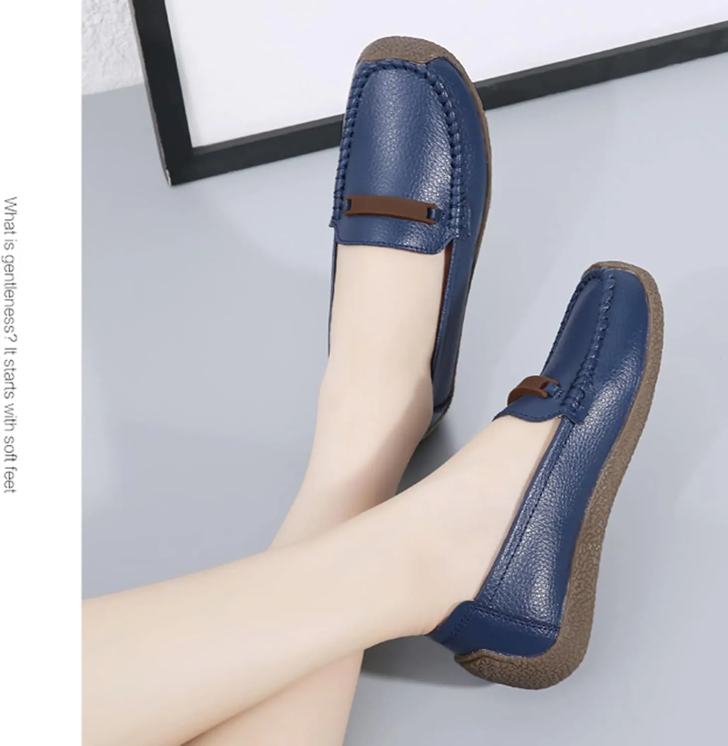 Solaud Women's Leather Loafers Comfort Soft Wild Driving Anti-Collision Penny Moccasins Nurses Work Daily Walking Flats Casual Shoes