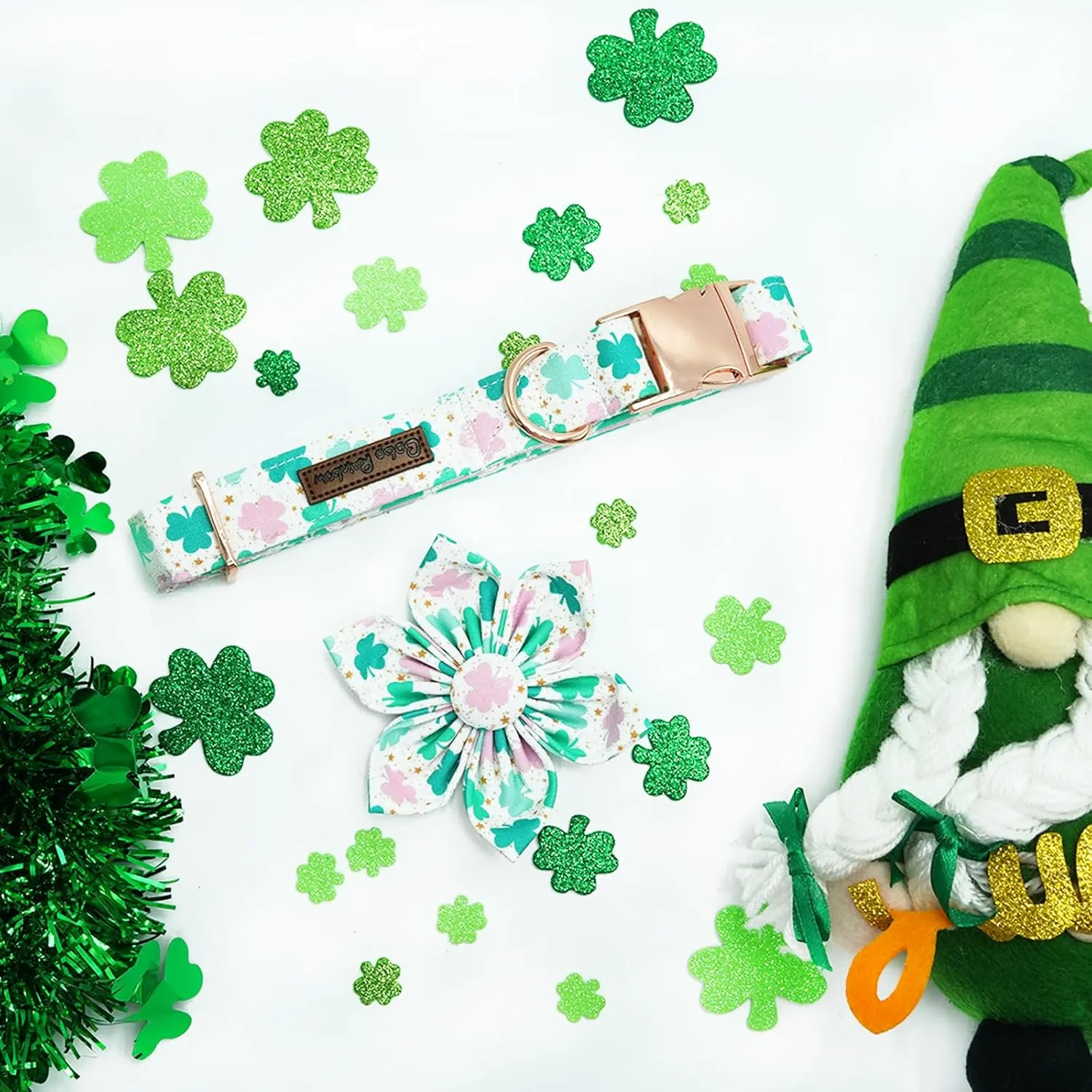 St Patrick's Dog Collar with Flower-Trefoil Dog Collar Adjustable Cute Pet Collar Cotton Clovers Dog Collar Dog Collar Holiday Puppy Collar Metal Buckle Collar Gift for Small Dogs