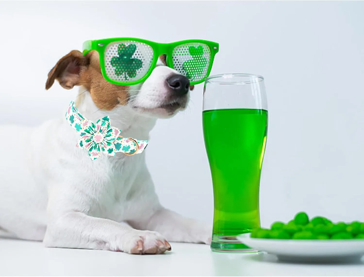 St Patrick's Dog Collar with Flower-Trefoil Dog Collar Adjustable Cute Pet Collar Cotton Clovers Dog Collar Dog Collar Holiday Puppy Collar Metal Buckle Collar Gift for Small Dogs