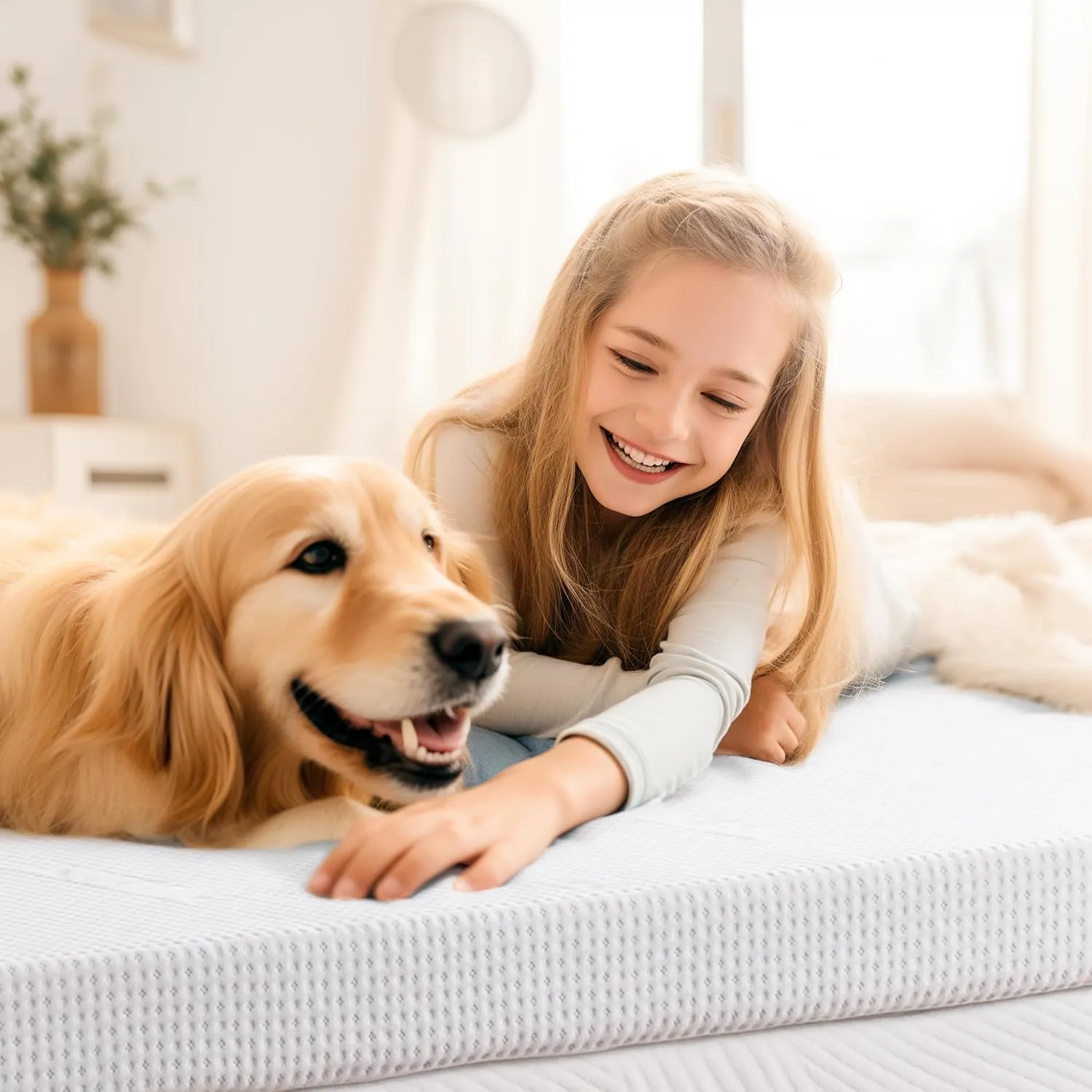 SUBRTEX Queen Mattress Topper, Gel-Infused Memory Foam Mattress Topper, High Density Cooling Bed Topper Pad with Breathable Removable Fitted Cover CertiPUR-US Certified (4 Inch, Queen)