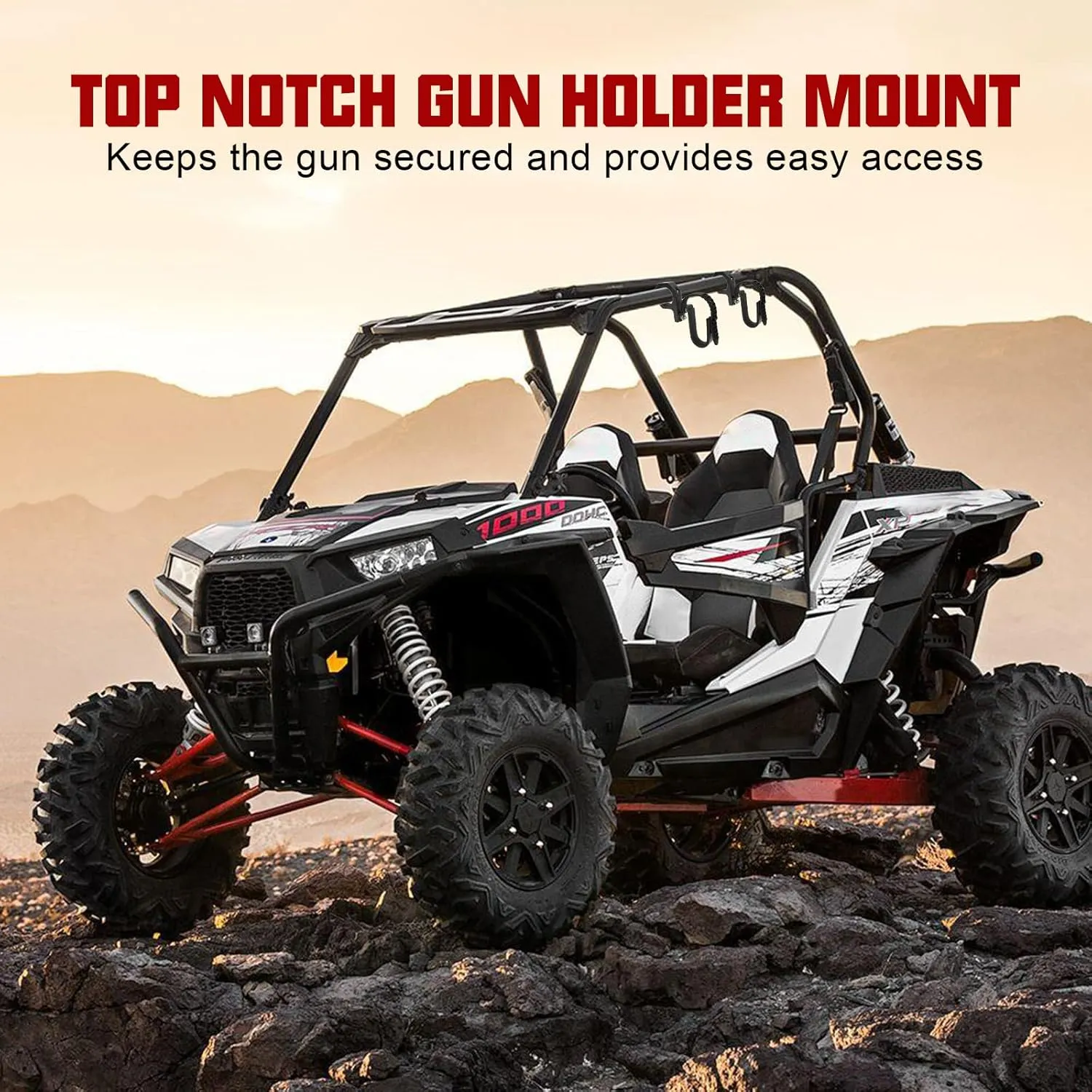 SUNPIE UTV Hunting Tools Rack Mount Shovel Bow Storage Holder Compatible with Compatible with Polaris RZR Ranger General Can-Am Kawasaki Pioneer Talon Snowmobile Golf Cart for 1.5’’ to 2’’ Bar