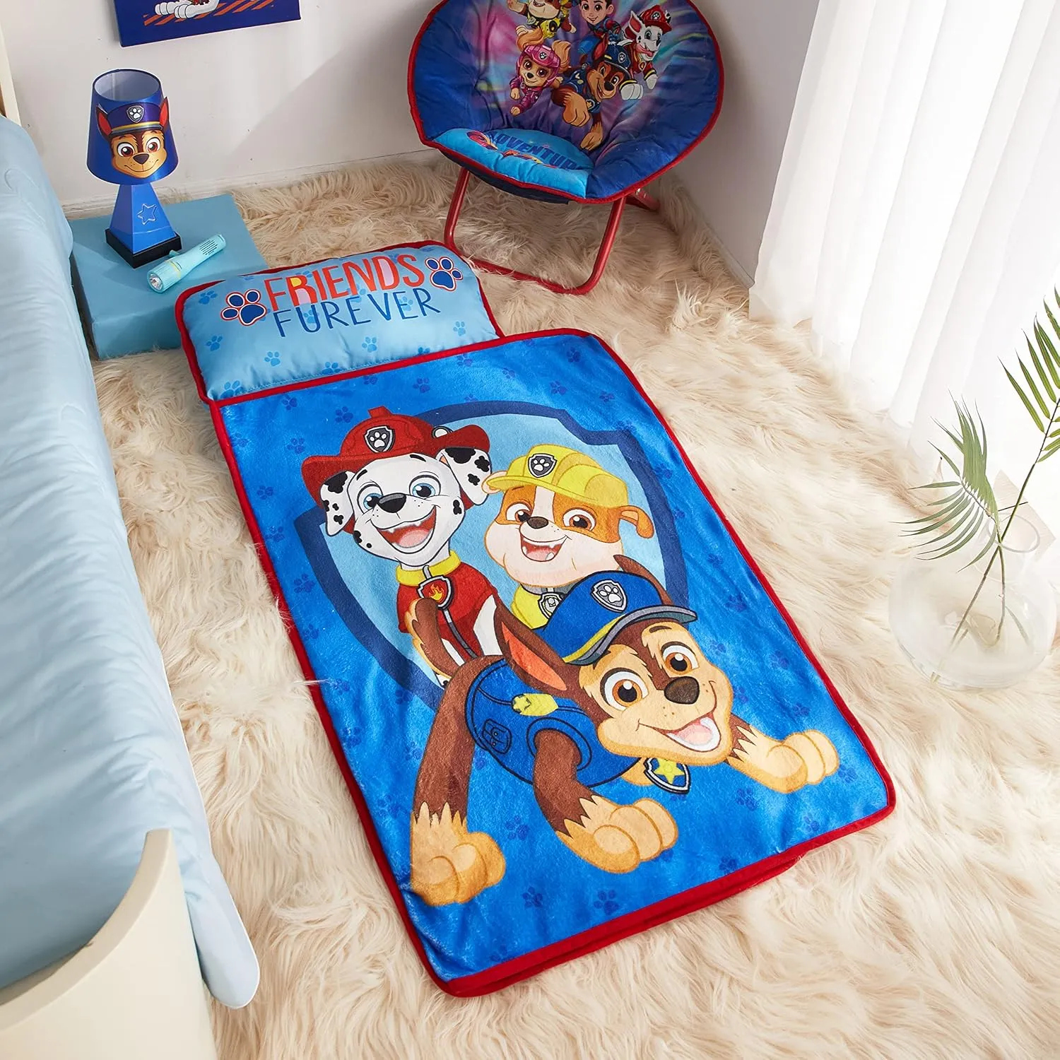 Super Soft Plush Toddler Quilted Nap Mat with Built in Blanket and Pillow