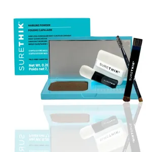 SURETHIK 4-in-1 Premium Hairline Powder Kit - Conceal Thinning Hair, Root Touch-Up, Highlight Refresher & Eyebrow Enhancer for Men and Women (Light Brown)