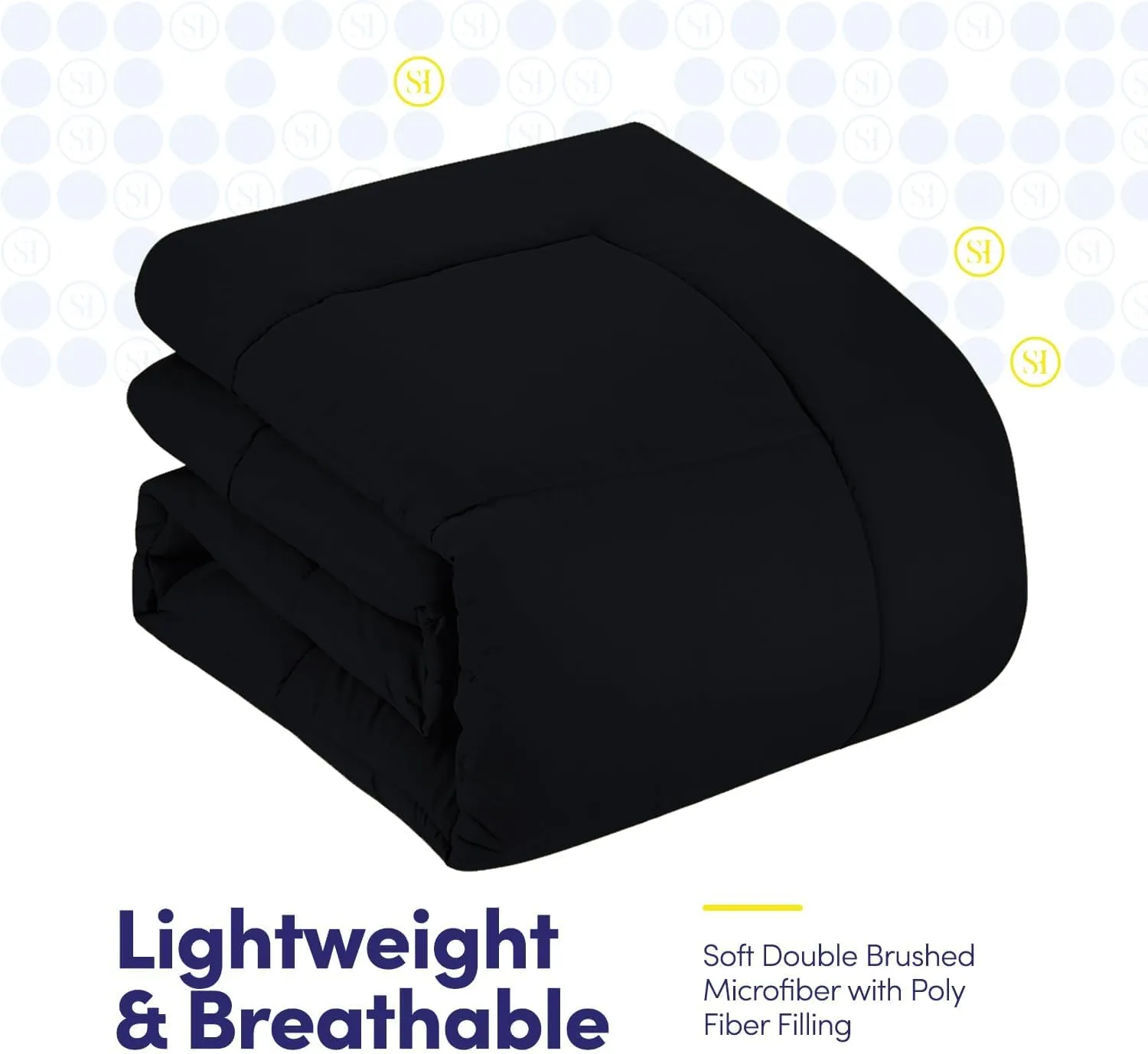 Sweet Home Collection 7 Piece Comforter Set Bag Solid Color All Season Soft Down Alternative Blanket & Luxurious Microfiber Bed Sheets, Black, Queen