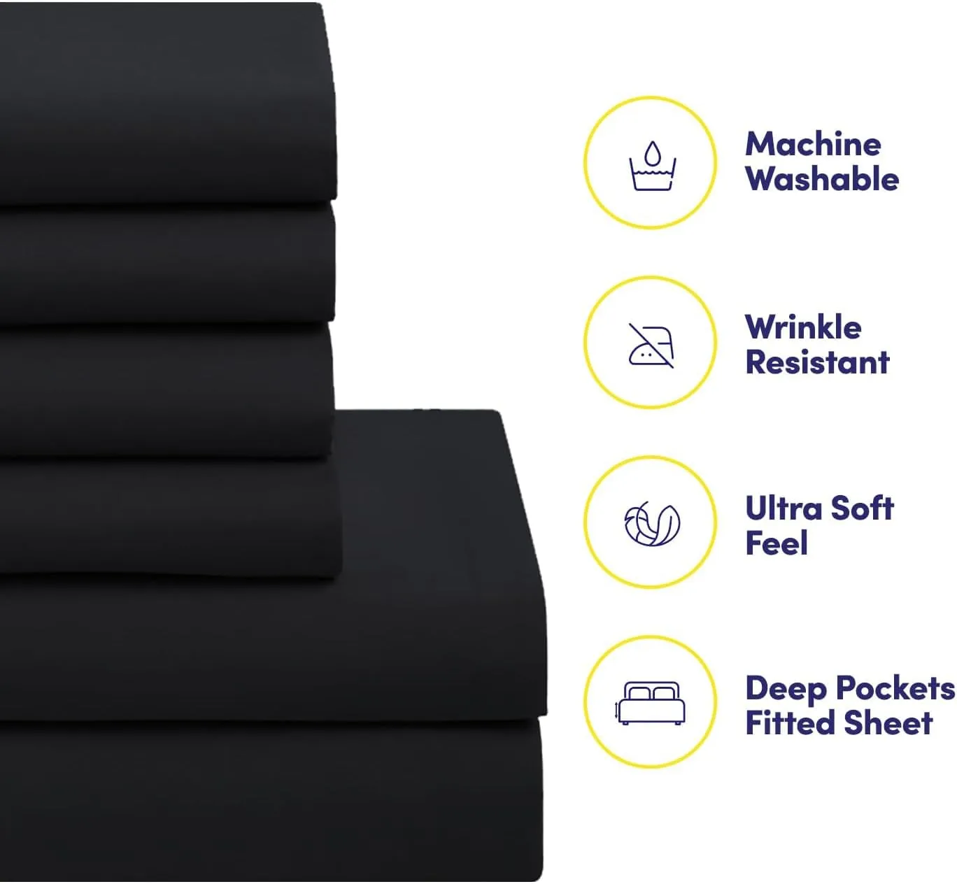 Sweet Home Collection 7 Piece Comforter Set Bag Solid Color All Season Soft Down Alternative Blanket & Luxurious Microfiber Bed Sheets, Black, Queen