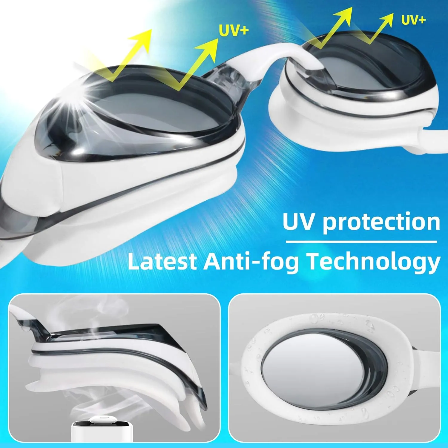 Swim Goggles Shortsighted Swimming Goggles Anti Fog UV Protection Fit for Adult Men Women Youth, No Leaking Tinted Flat Lens