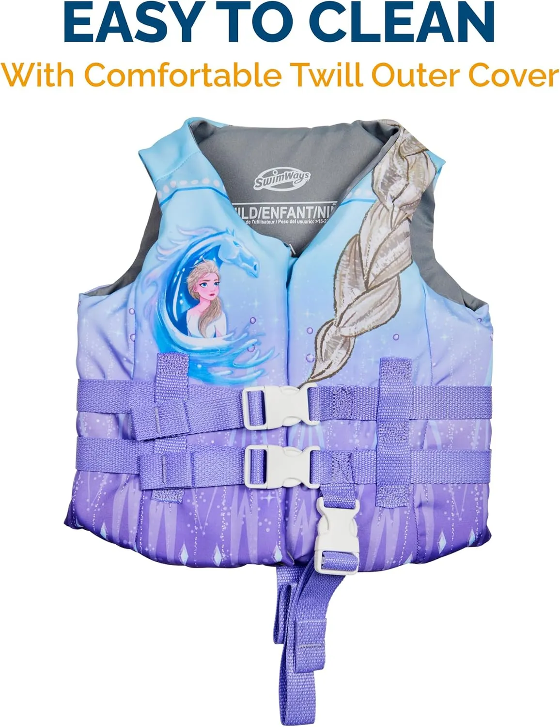 SwimWays Disney Princess Swim Trainer Life Jacket, US Coast Guard Approved Kids Swim Vest, Pool Floats & Life Jackets for Kids 33-55 lbs, Elsa