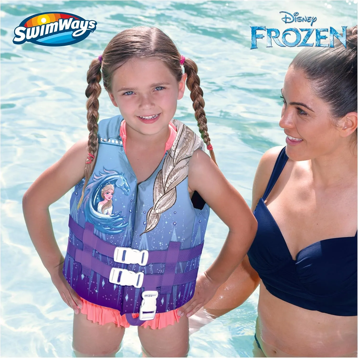 SwimWays Disney Princess Swim Trainer Life Jacket, US Coast Guard Approved Kids Swim Vest, Pool Floats & Life Jackets for Kids 33-55 lbs, Elsa