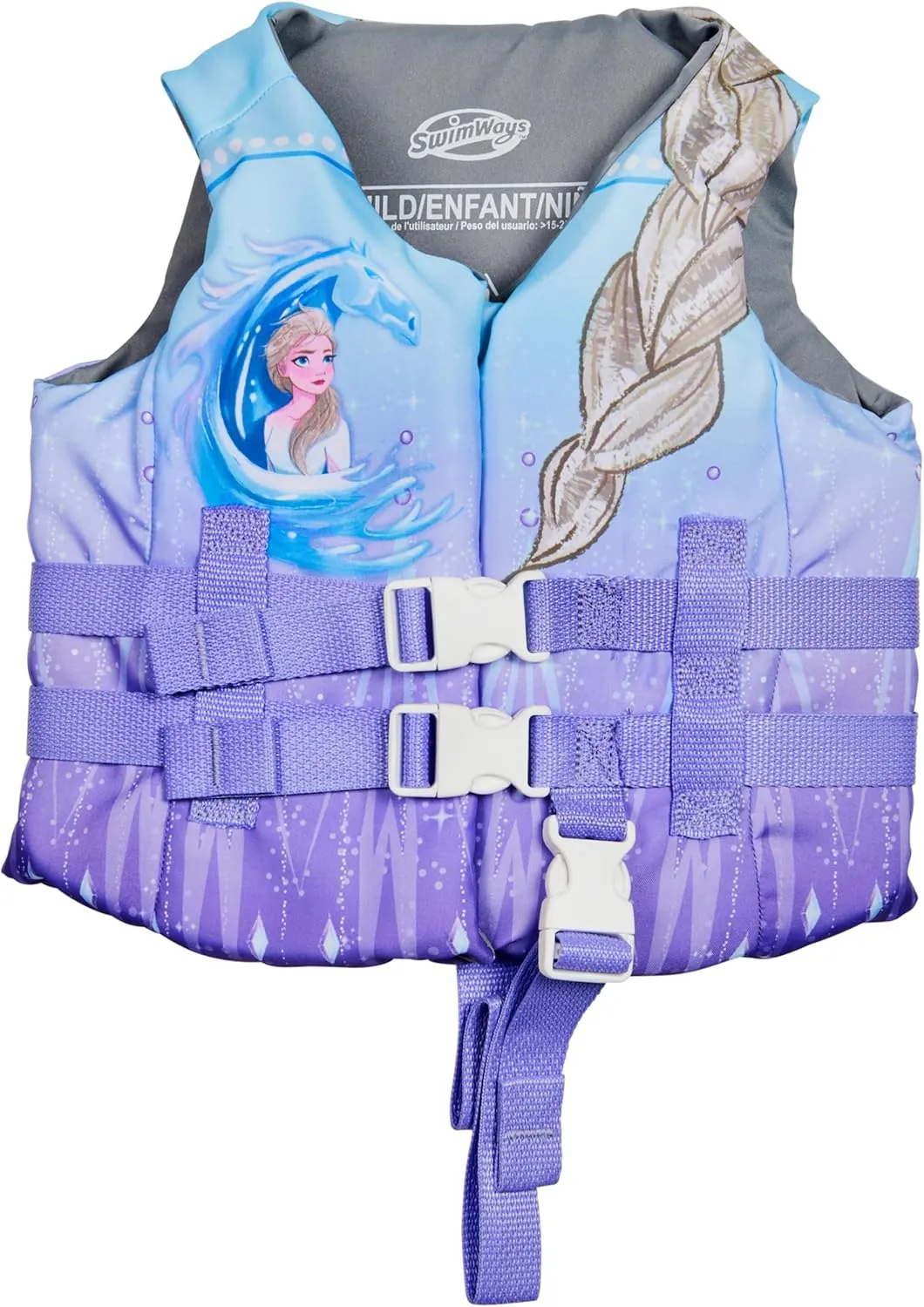 SwimWays Disney Princess Swim Trainer Life Jacket, US Coast Guard Approved Kids Swim Vest, Pool Floats & Life Jackets for Kids 33-55 lbs, Elsa