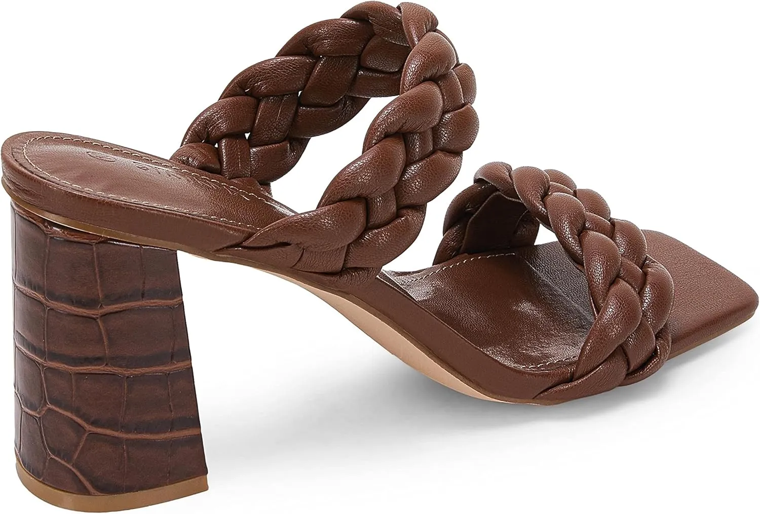 Syktkmx Women's Braided Heeled Sandals Backless Square Open Toe Block Slide Sandals
