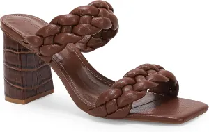 Syktkmx Women's Braided Heeled Sandals Backless Square Open Toe Block Slide Sandals