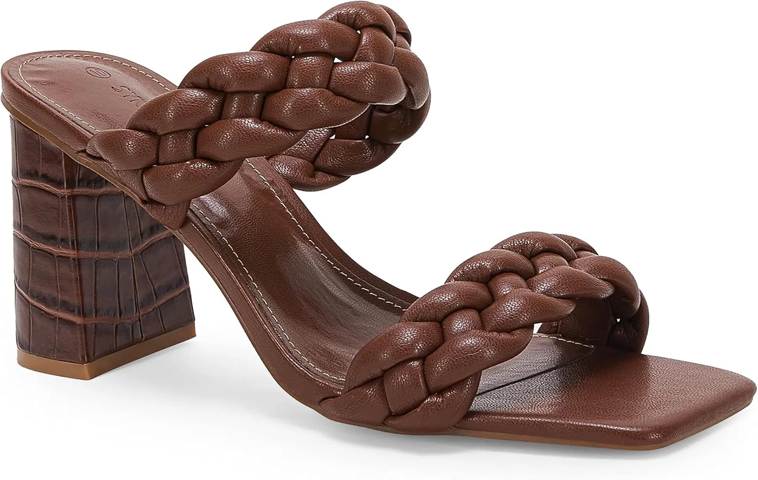 Syktkmx Women's Braided Heeled Sandals Backless Square Open Toe Block Slide Sandals