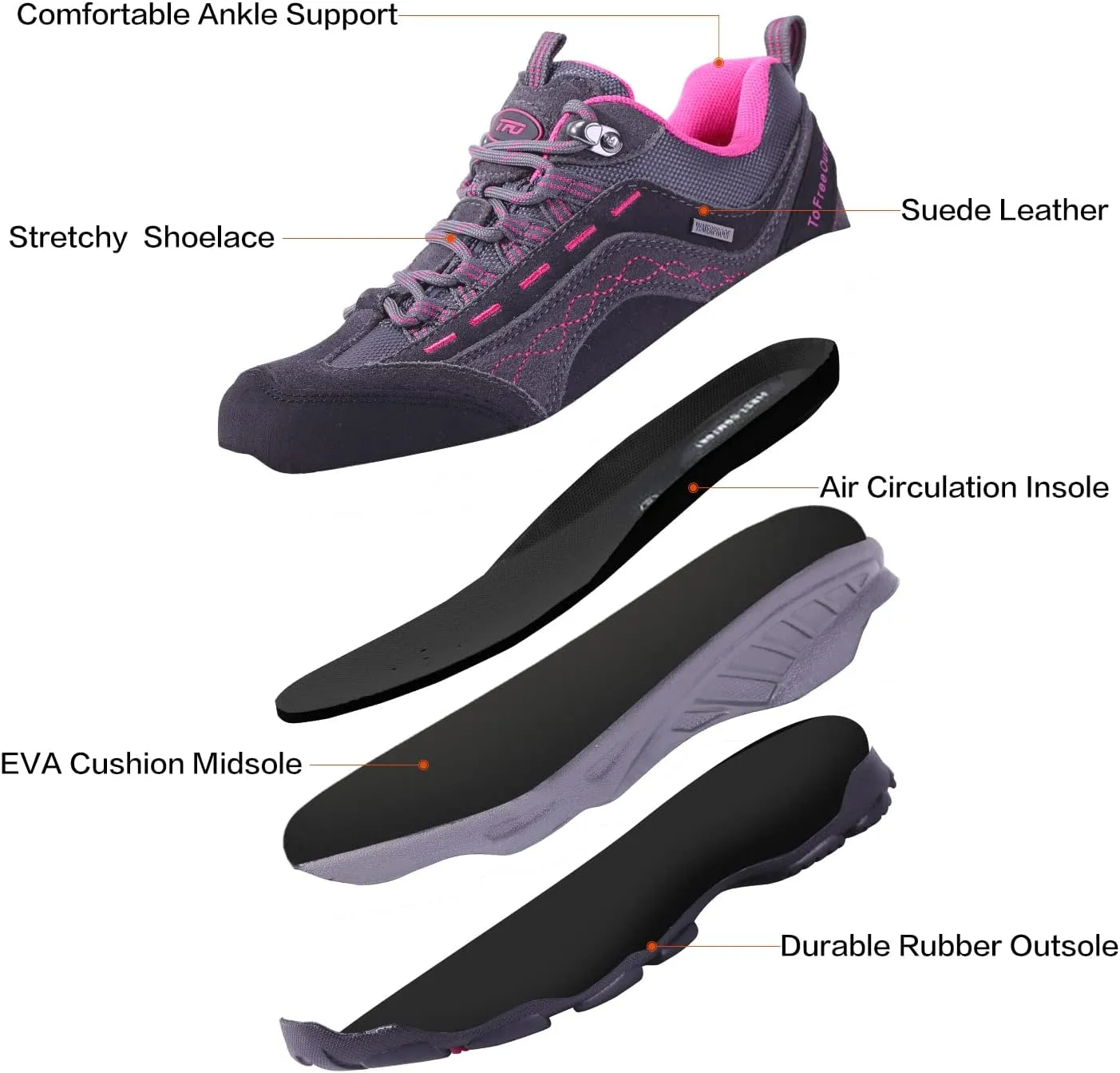 TFO Women's Hiking Shoes Anti-Slip Breathable Sneaker for Outdoor Walking Trekking
