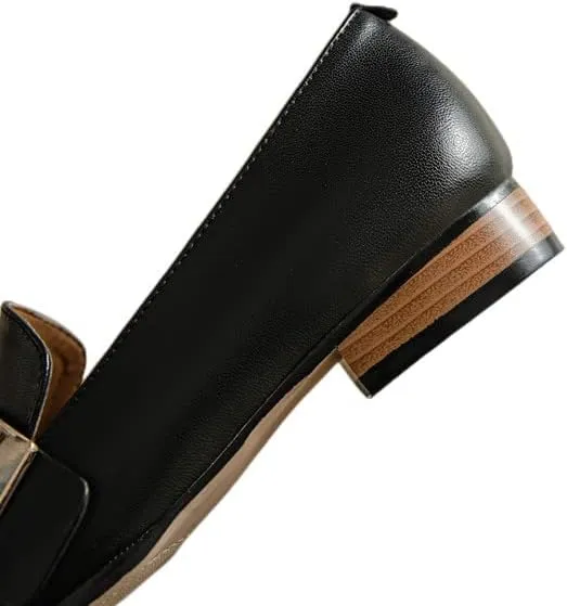 TinaCus Soft Genuine Leather Women's Square Toe Handmade Metal Décor Comfortable Flats