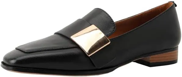 TinaCus Soft Genuine Leather Women's Square Toe Handmade Metal Décor Comfortable Flats
