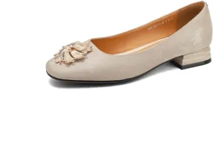 TinaCus Soft Silky Leather Women's Round Toe Handmade Metal Flower Comfort Flat Loafers Shoes