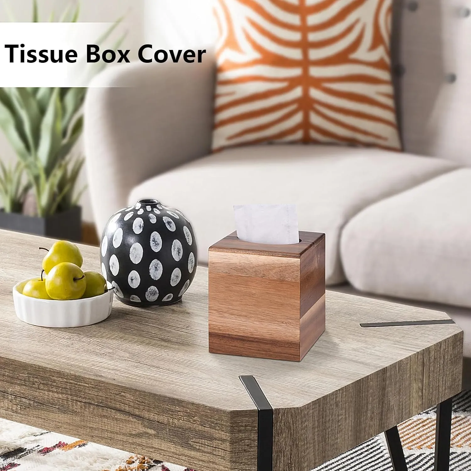 Tissue Box Cover Square, Acacia Wood Tissue Box Holder with Slide-Out Bottom, Wooden Tissue Box Cover Cube for Bathroom, Bedroom, Dinner Table, Office,Kitchen