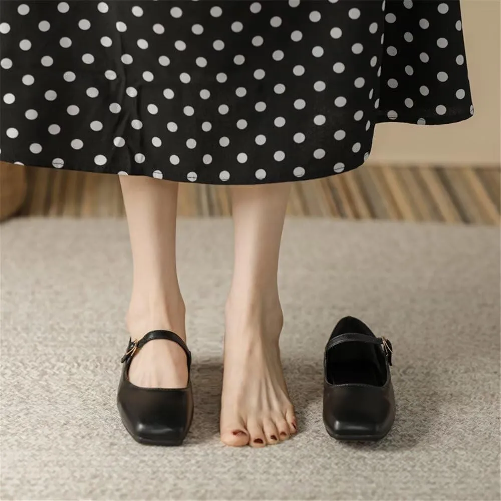 TN TANGNEST Women's Leather Flats Comfortable Square Toe Dress Flats Retro Soft Mary Jane Flats
