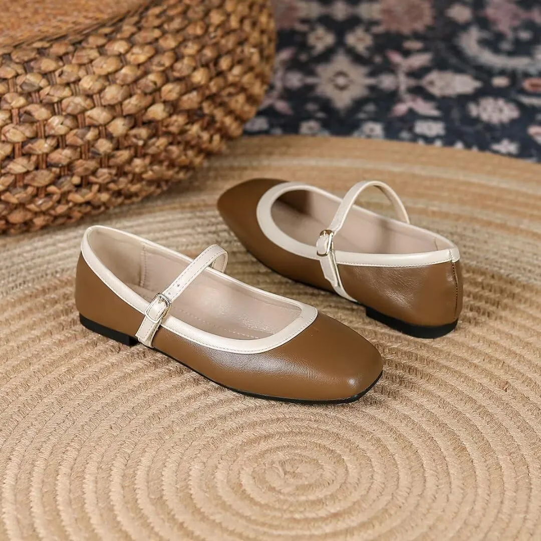 TN TANGNEST Women's Mary Jane Flats Fashion Square Toe Slip On Buckle Flats Soft Comfortable Casual Flat Shoes