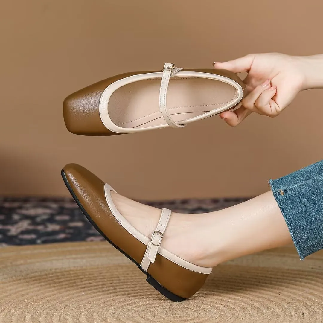TN TANGNEST Women's Mary Jane Flats Fashion Square Toe Slip On Buckle Flats Soft Comfortable Casual Flat Shoes