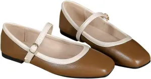 TN TANGNEST Women's Mary Jane Flats Fashion Square Toe Slip On Buckle Flats Soft Comfortable Casual Flat Shoes