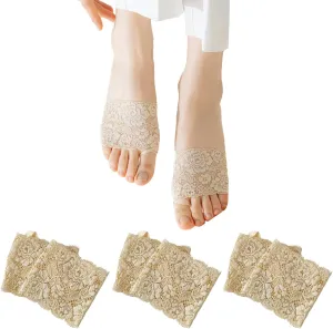 Triplewood 3 Pairs Women's Open Toe Slide Sandal Liner Socks Non Slip Toe Cover No Show Half Socks with Sponge Cushion