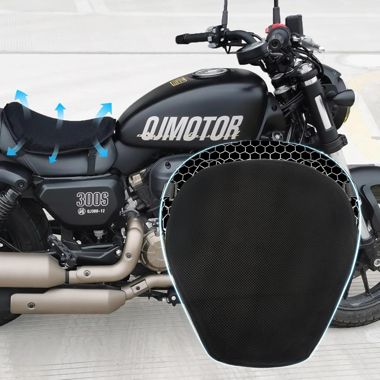 Universal Motorcycle Seat Cushion Jelly Gel Material 3D Honeycomb Shock Absorbing Seat Pad with Motorcycle Seat Cover