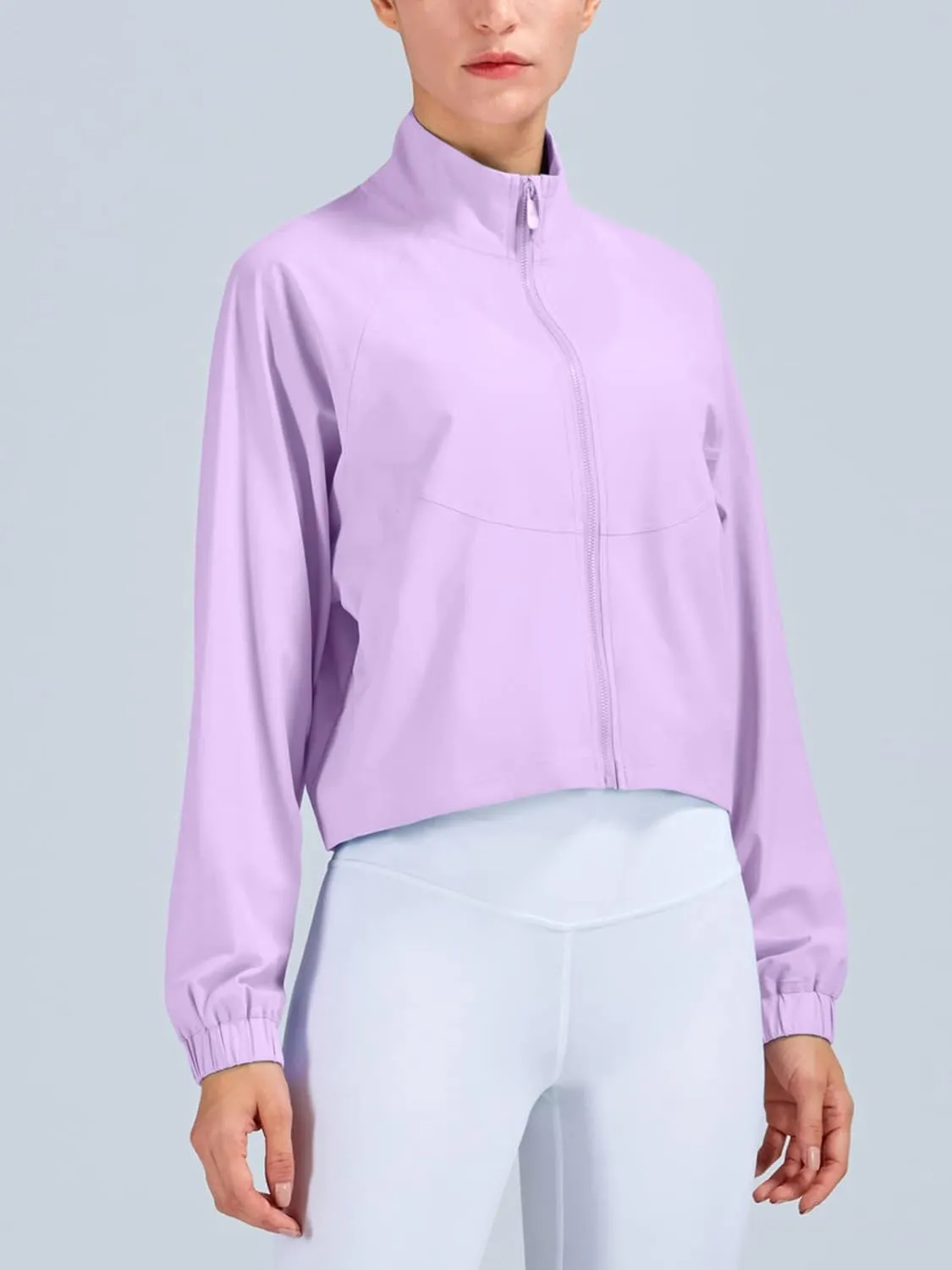 UPF 50  Workout Jackets for Women Athletic Zip Up Running Jacket Sun Protection Lightweight UPF Cropped Jacket