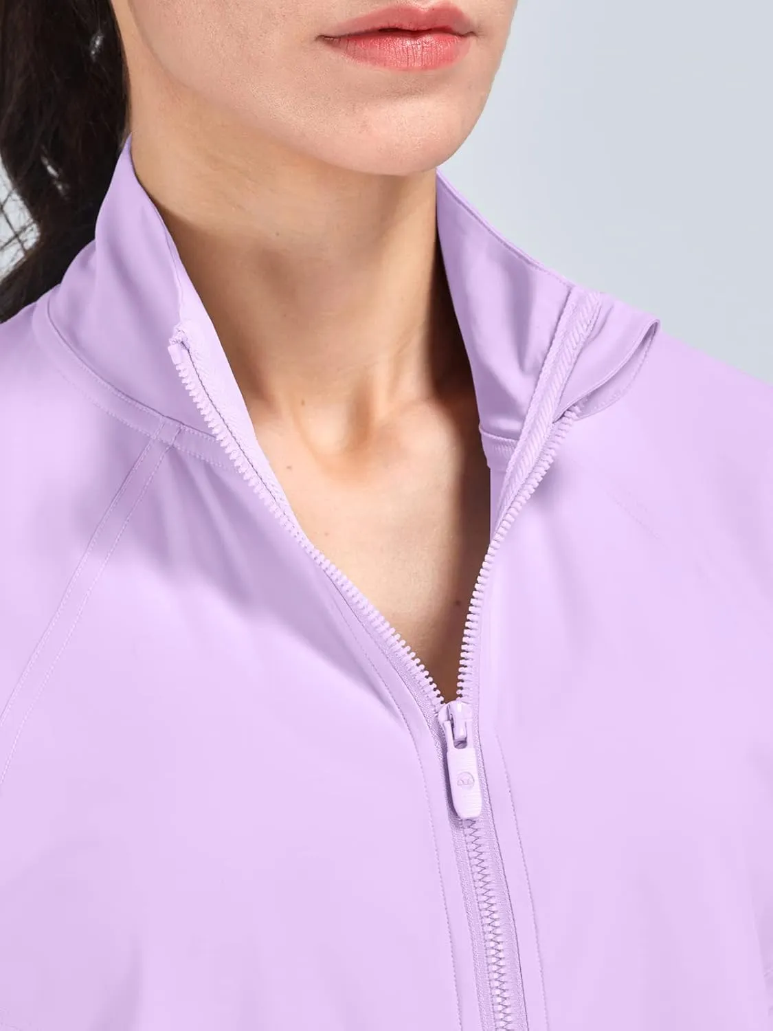 UPF 50  Workout Jackets for Women Athletic Zip Up Running Jacket Sun Protection Lightweight UPF Cropped Jacket