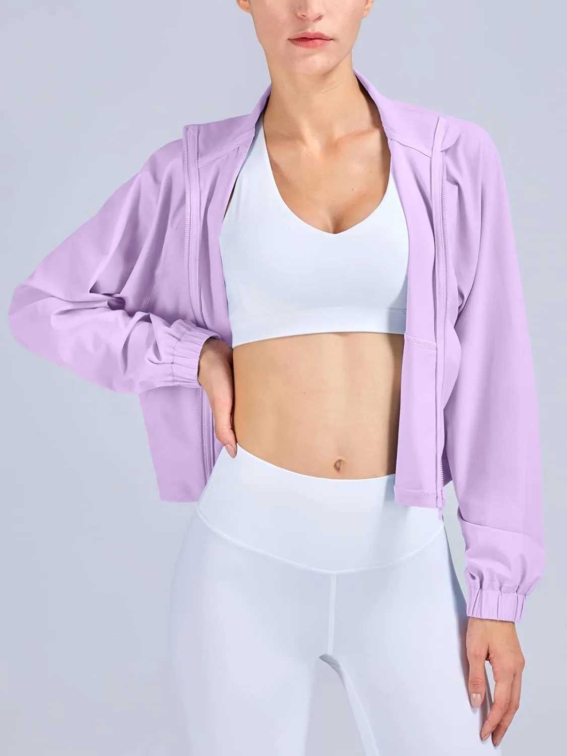 UPF 50  Workout Jackets for Women Athletic Zip Up Running Jacket Sun Protection Lightweight UPF Cropped Jacket