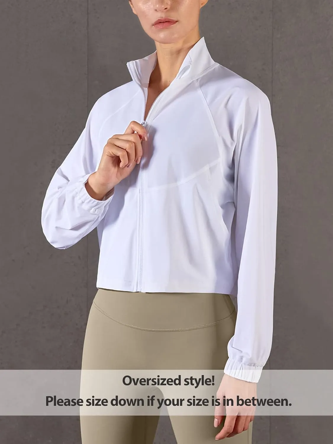UPF 50  Workout Jackets for Women Athletic Zip Up Running Jacket Sun Protection Lightweight UPF Cropped Jacket