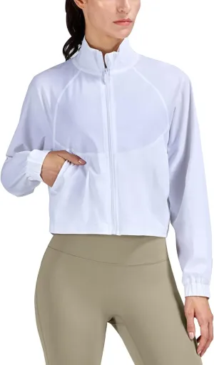 UPF 50  Workout Jackets for Women Athletic Zip Up Running Jacket Sun Protection Lightweight UPF Cropped Jacket
