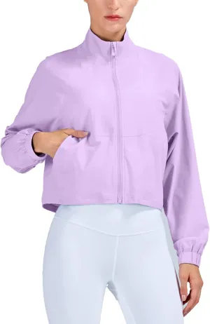 UPF 50  Workout Jackets for Women Athletic Zip Up Running Jacket Sun Protection Lightweight UPF Cropped Jacket