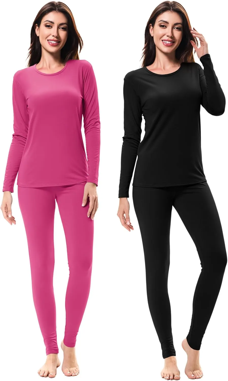 URATOT 2 Sets Women’s Thermal Underwear Set Fleece Lined Thermal Underwear Soft Long Top Bottom Set for Women Cold Winter