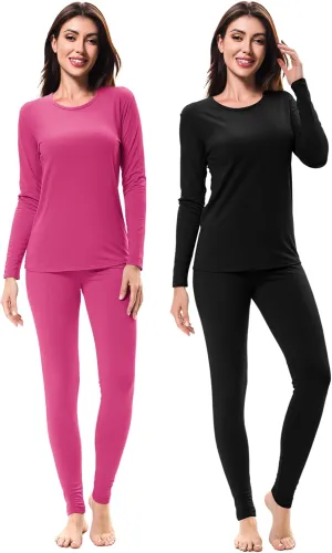 URATOT 2 Sets Women’s Thermal Underwear Set Fleece Lined Thermal Underwear Soft Long Top Bottom Set for Women Cold Winter